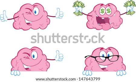 Brain Cartoon Mascot Collection 8 Stock Vector Illustration 147643799