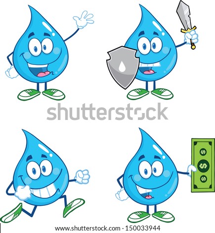 Water Drop Cartoon Mascot Characters. Set Vector Collection 2