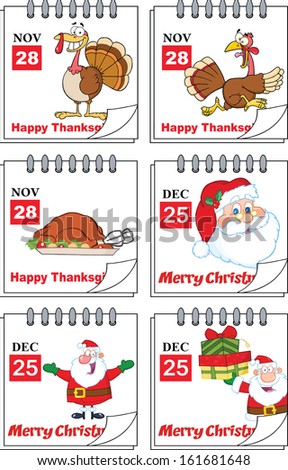 Holiday Cartoon Calendars 1. Set Vector Collection