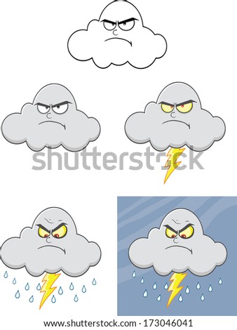 Angry Cloud Cartoon Mascot Characters. Vector Collection Set