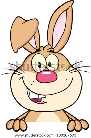 Brown Rabbit Cartoon Mascot Character Over Blank Sign. Vector ...