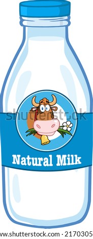 Milk Bottle With Cartoon Label And Text Stock Vector 217030561
