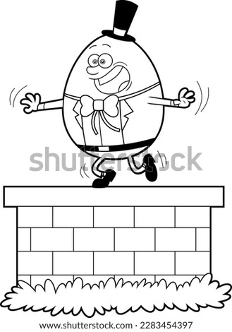Outlined Humpty Dumpty Egg Cartoon Character Falling Off The Wall. Vector Hand Drawn Illustration Isolated On Transparent Background
