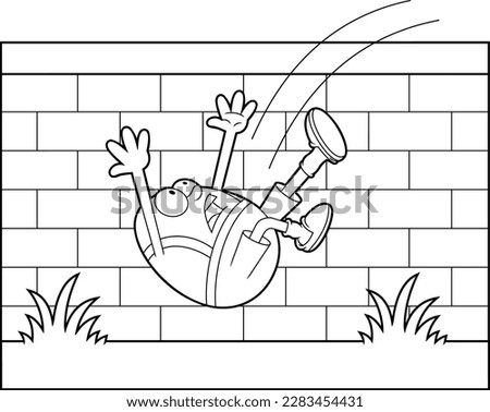 Outlined Humpty Dumpty Egg Cartoon Character Falling Off The Wall. Vector Hand Drawn Illustration Isolated On Transparent Background