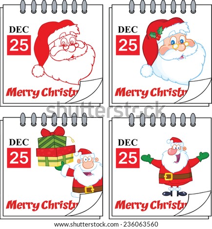 Cartoon Christmas Calendars. Vector Collection Set