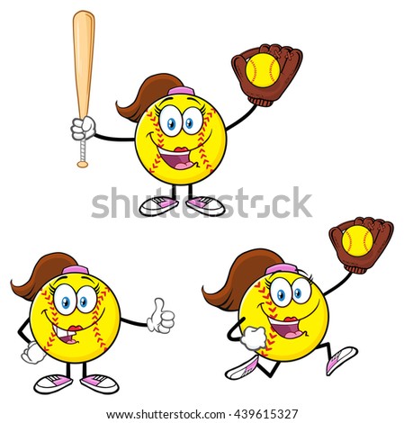 Softball Cartoon Mascot Character. Vector Illustration Isolated On