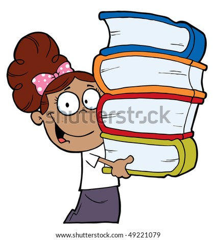 Smart Hispanic School Girl Carrying A Stack Of Books Stock Vector ...