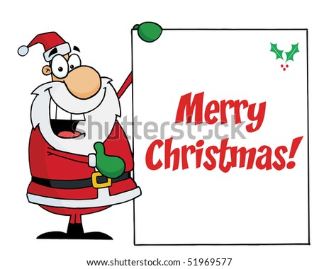 Merry Christmas Greeting With Santa Holding A Sign Stock Vector