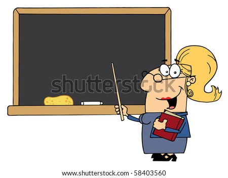 School Woman Teacher With A Pointer Displayed On Chalk Board Stock ...