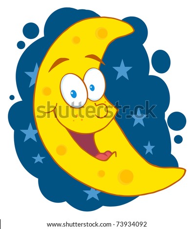 Happy Moon Mascot Cartoon Character In The Sky Stock Vector ...