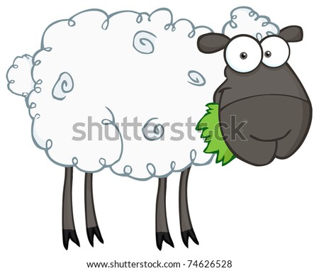 Black Sheep Cartoon Character Eating A Grass Stock Vector Illustration ...