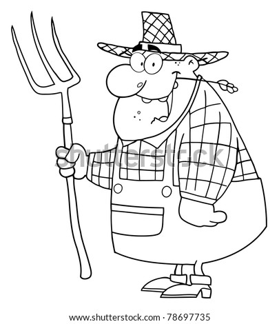 Outlined Farmer Man Carrying A Rake Stock Vector Illustration 78697735 ...