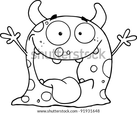 Outlined Happy Monster Cartoon Character Stock Photo 91931648 ...