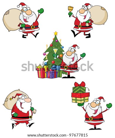 Santa Claus Cartoon Style Characters. Vector Collection - 97677815