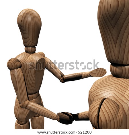 3D rendering of two artists mannequins shaking hands