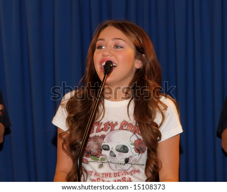 PROVO, UTAH - JULY 4: Miley Cyrus speaks to media before performing at the Stadium of Fire on July 4, 2008 in Provo, Utah.