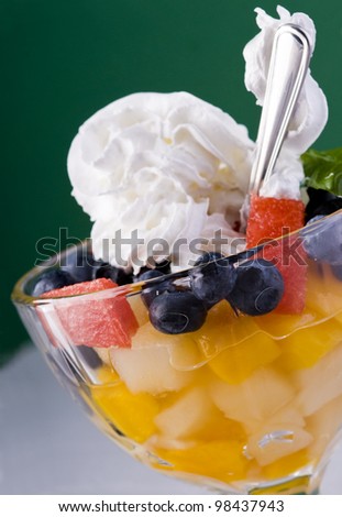 Fruit dessert in the glass cup