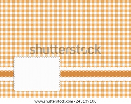 Retro nineteen fifties gingham background with ribbon and label effect. Honey colour, with copyspace.
