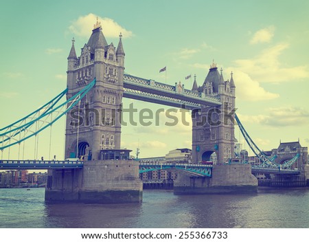 Tower Bridge, London, UK. Retro filtered image. Logos etc removed.