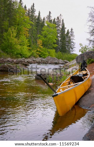 A kevlar canoe on horse river in the Boundry Canoe area of minnesota