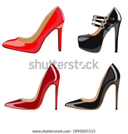 Illustration set of female fashionable shoes with heels