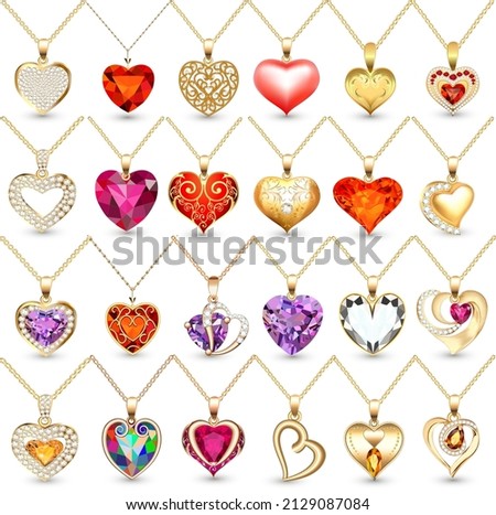 illustration set of pendants pendant with precious stones in the form of heart