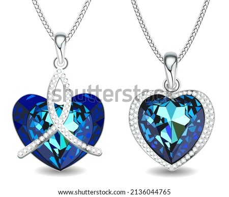 illustration set of pendants with precious stones in the form of heart