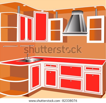 Furniture for interior of the kitchens of the red color.