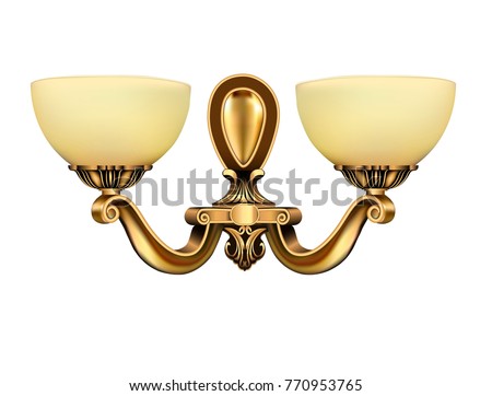 illustration lamp, sconce bronze vintage on white background 