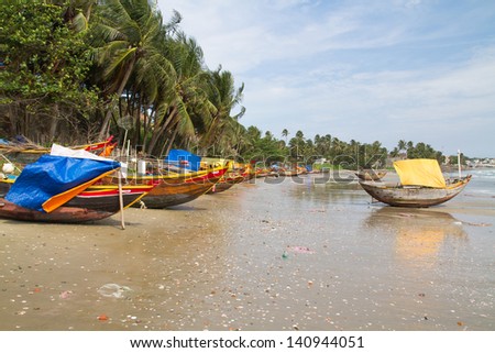 Traditional fishing boats in Mui Ne fishing village, Vietnam