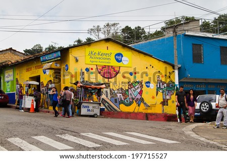 JUAYUA, El SALVADOR - MAY 05:  Mural paintings in La Palma, El Salvador on May 05, 2014. Many houses or walls in El Salvador is decorated in this way.
