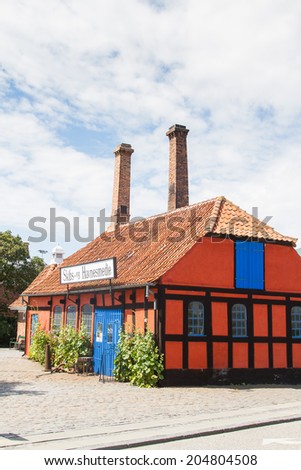 RONNE, DENMARK - JUNE 24: Old craftsman house in Ronne, Bornholm, Denmark on June 24, 2014.