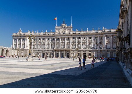 MADRID, SPAIN - APRIL 30: Royal Palace on April 30, 2014 in Madrid, Spain. Royal Palace of Madrid - is official residence of Spanish Royal Family
