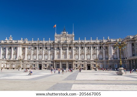 MADRID, SPAIN - APRIL 30: Royal Palace on April 30, 2014 in Madrid, Spain. Royal Palace of Madrid - is official residence of Spanish Royal Family