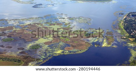 Aerial view of the algae bloom pollution in Lake Okeechobee, Florida