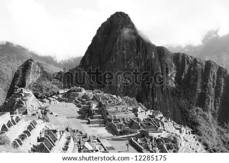 Black And White Presentation Of Machu Picchu, The Lost Inca City In ...