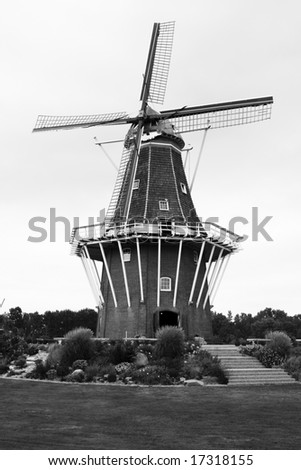 Windmill in Holland, Michigan, black & white, vertical view