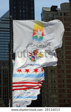CHICAGO, IL - MARCH 30: Chicago displays flags March 30, 2009, Chicago in honor of the Olympic Evaluation Committee\'s visit to the city. Chicago is bidding for 2016 Olympics.