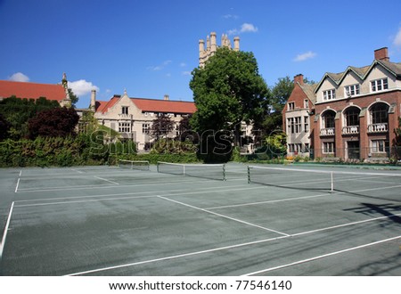 Classic tennis courts on an Ivy League university campus