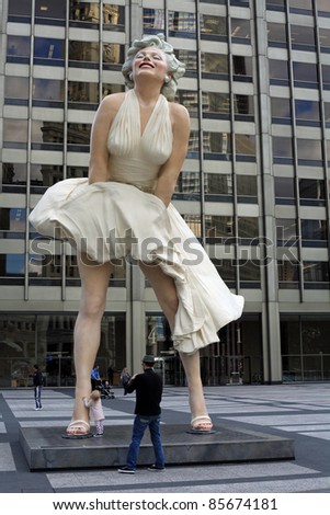 CHICAGO - JULY: A giant 26 foot tall sculpture of Marilyn Monroe was unveiled in Chicago on July 18, 2011. Created by artist Seward Johnson, the work stands in a square on Michigan Avenue.