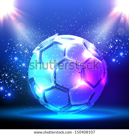 Soccer ball on blue spotlight