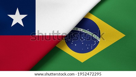 Flag of Chile and Brazil - 3D illustration. Two Flag Together - Fabric Texture Foto stock © 