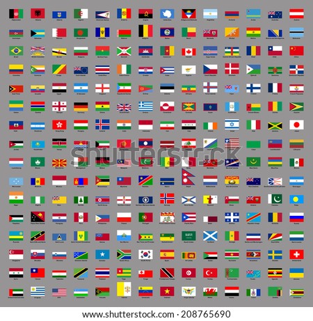 Illustrated Drawing Of Flags Of Countries Of World. 224 Flags Are ...