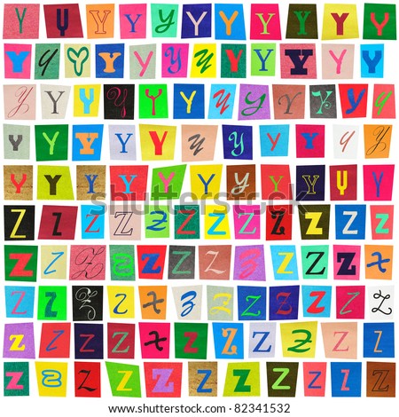 Colorful newspaper alphabet of the letters \