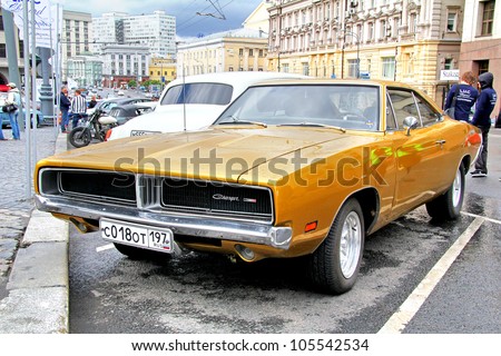 MOSCOW, RUSSIA - JUNE 3: American muscle car Dodge Charger competes at the annual L.U.C. Chopard Classic Weekend Rally on June 3, 2012 in Moscow, Russia.