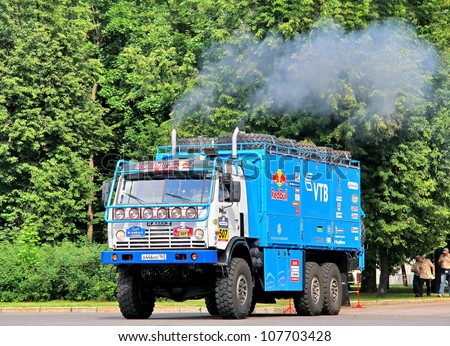 MOSCOW, RUSSIA - JULY 7: Mikhail Kubrak\'s KamAZ 635050 No. 507 of Team KAMAZ Master takes part at the annual Silkway Rally - Dakar series on July 7, 2012 in Moscow, Russia.
