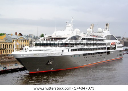 SAINT PETERSBURG - MAY 26, 2013: Le Boreal cruise ship in at the Neva river in Saint Petersburg, Russia.