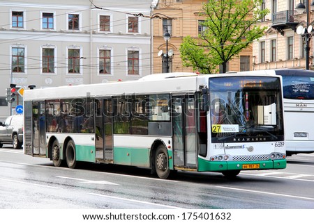 SAINT PETERSBURG - MAY 25, 2013: Volgabus CityRhythm city bus of the PAT bus company at city street.