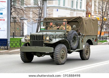 YEKATERINBURG, RUSSIA - MAY 9, 2014: American command car Dodge WC-52 exhibited at the annual Victory day Parade.