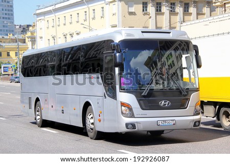 MOSCOW, RUSSIA - JUNE 2, 2013: Grey Hyundai Universe Space Luxury interurban coach at the city street.
